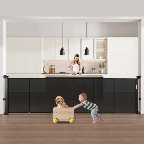 VEVOR Puerta Retráctil hasta 280 cm Alto de 87 cm Barrera de Seguridad Extensible Fácil de Instalar Panel de Malla Transpirable para Escaleras Interiores, Puertas, Pasillos, Salas de Juegos, Negro