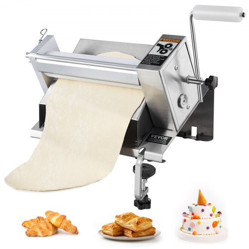 VEVOR Máquina Enrolladora de Masa Manual Rodillo de Masa de Acero Inoxidable, Mango Extraíble, Placa, Espesor Ajustable Máximo 12 mm, para Uso Doméstico o Cocinas Comerciales Pequeñas