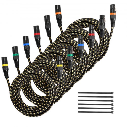 VEVOR Cable XLR de 7,62 m, Blindado, Balanceado, DMX Macho a Hembra, 3 Pines Chapado en Oro, para Iluminación de Escenario, Micrófonos, Amplificadores, Mezcladores y Sistemas de Altavoces, 6 uds