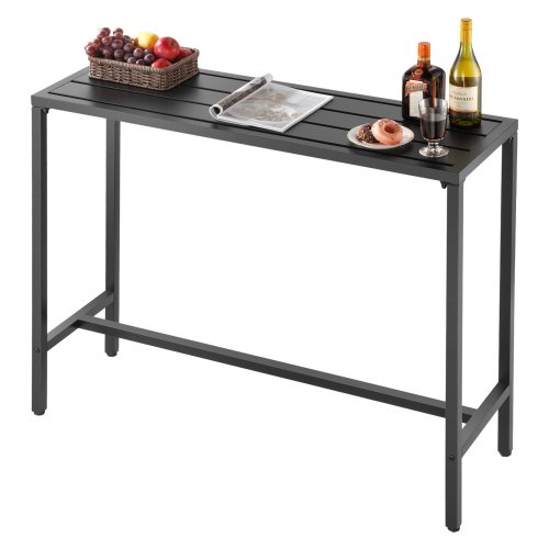 VEVOR Mesa Alta de Bar de Exterior, 1200 x 375 x 980 mm, Mesa de Comedor Rectangular con Tablero Impermeable y Estructura de Metal Resistente, Mueble de Jardín para Patio, Terraza, Piscina, Negro