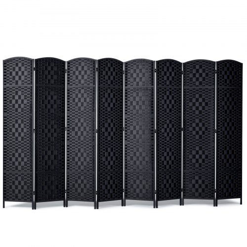 VEVOR Biombo Divisor de Ambientes de 8 Paneles de 1795 x 3255 x 19 mm, Mamparas de Privacidad Plegables Tejidas a Mano con Bisagras, Separadores de Ambientes Portátiles e Independientes, Color Negro