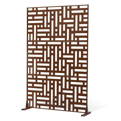 VEVOR Mampara de Privacidad de Metal de 91 x 50,8 x 191 cm con Soporte, Mamparas y Paneles de Privacidad Independiente para Exteriores de 3 Paneles para Jardín, Balcón, Patio, Habitación, Marrón