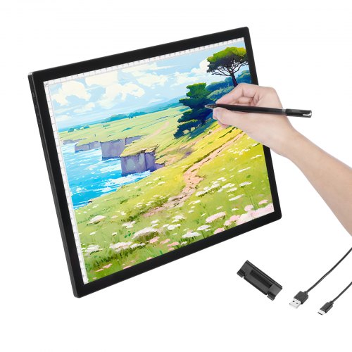 VEVOR Tablero de Luz Panel de Luz LED A3 con Brillo Regulable de 6 Niveles, Mesa de Luz Recargable para Trazado, Caja de Luz para Pintura con Diamantes, Animación, Bocetos, Dibujos, Estarcido, Negro