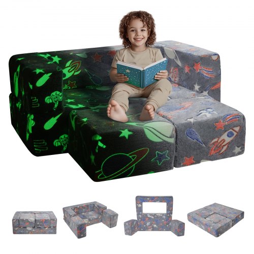 VEVOR Sofá Modular para Niños, 4 Piezas que Brillan en la Oscuridad, Sofá Seccional para Niños con Funda Extraíble, Sillón con Cojín de Espuma, Gris, 1000 x 1000 x 200 mm