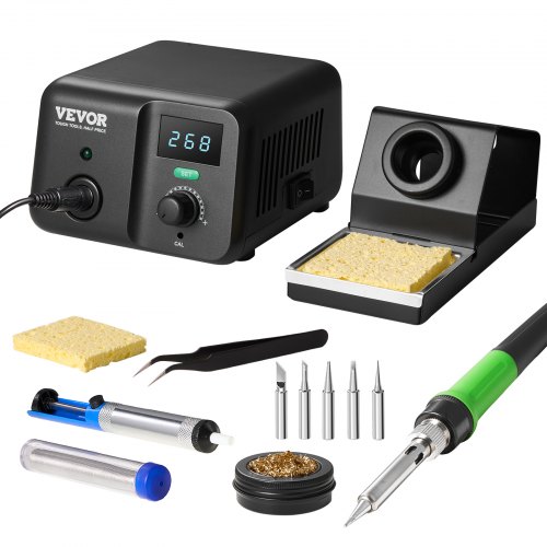 VEVOR Kit de Estación de Soldadura con Pantalla Digital de 70 W, Control de Temperatura de 50-500 ℃ y Transformador Incorporado, Modo de Espera y Suspensión Automáticos, 195 x 160 x 110 mm, Negro