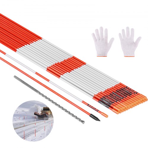 VEVOR Marcadores de Entrada, 200 PCS de Φ 8 x 1220 mm Reflectores de Alta Visibilidad con Brocas de Acero de 30 cm Bastones Reflectantes de Fibra de Vidrio para Nieve, Estacionamientos, Pasarelas