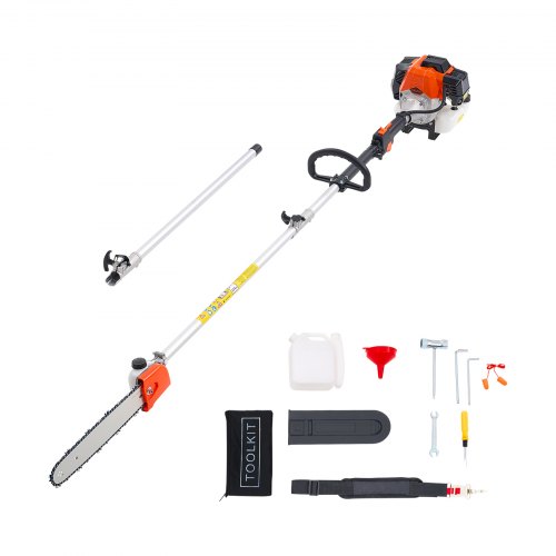 VEVOR Motosierra de Pértiga a Gasolina, Motosierra Inalámbrica de 52 cc y 2 Tiempos con Barra de Corte de 35,6 cm, Tanque de Combustible de 850 ml y Extensible de 2,2-2,94 m para Podar Árboles