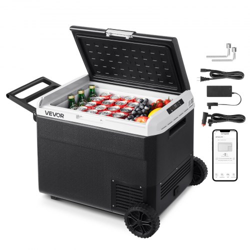 VEVOR Nevera Portátil para Coche 60 L con Compresor, Refrigerador para Coche Temperatura Ajustable de -20 a 20 °C, 12/24 V CC y 100-240 V CA, con Ruedas y Asa, para Autocaravanas, Camping, Viajes