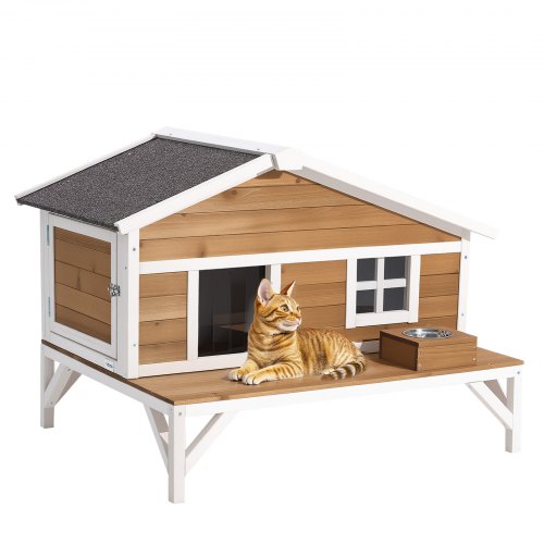 VEVOR Casa para Gatos con Aislamiento, Refugio Elevado de Gato con Aislamiento de Espuma y Plataforma Grande, Casa de Madera Impermeable de Gatos de Interior/Exterior en Invierno, 1105 x 853 x 787 mm