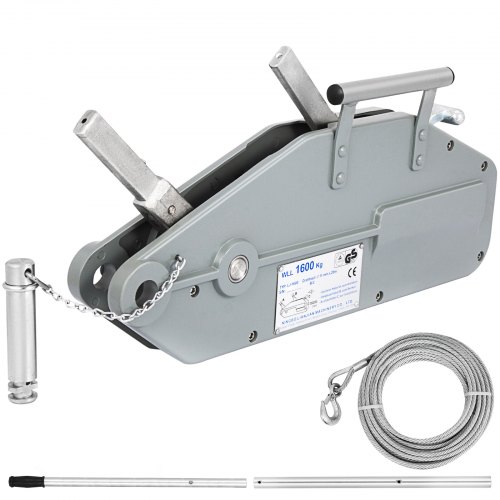 VEVOR Extractor de Cable de 1,6 T, Cuerda de Cabrestante Manual Extractor de Agarre Polipasto de Cabrestante de Cable con Longitud de 20 m Diámetro 11 mm para Puertos Fábricas