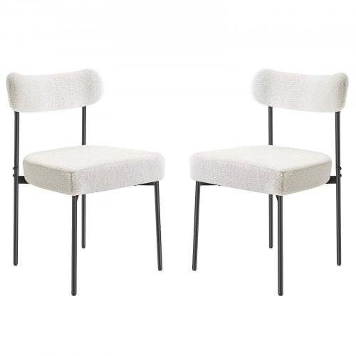 VEVOR Sillas de Comedor 2 Piezas Silla Decorativa con Respaldo Curvo Patas de Metal Negras Asiento Blanco de Cocina Esponja Suave Capacidad de Carga de 136 kg Altura del Asiento de 495 mm para Sala