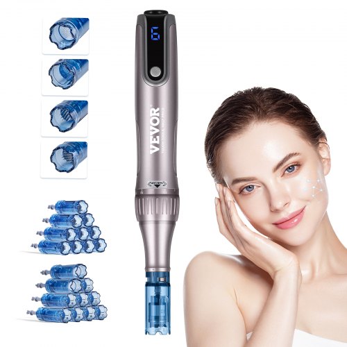 VEVOR M8S Pluma de Microagujas Faciales 20 Cartuchos de Agujas Desechables Dermapen Eléctrico 6 Velocidades Variables Máquina de Microagujas Longitud de Aguja Ajustable 0-2,5 mm Pantalla LCD