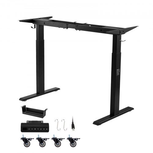VEVOR Estructura de Mesa Elevable, Doble Motor, Altura Ajustable 70-117 cm Longitud 104-160 cm, Patas de Mesa con Control Inteligente, Marco de Escritorio Elevable Eléctrico para Hogar Oficina, Negro