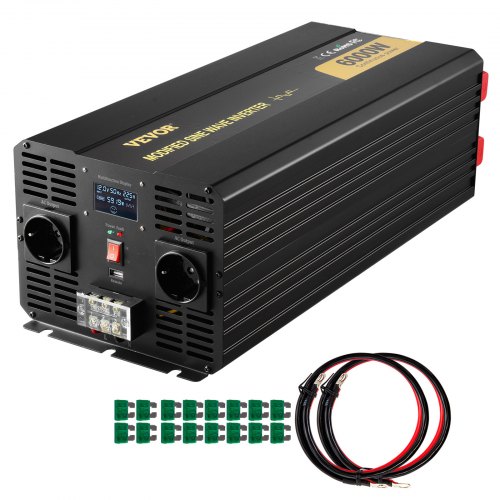 VEVOR Inversor de Corriente, 6000 W, Inversor de Onda Sinusoidal Modificada, Convertidor de CC de 12 V a CA de 230 V para Automóvil con Pantalla LCD, Indicadores LED, Tomas de Corriente de la UE, Inversor de Corriente para Automóvil, RV, Camión, Barco, Vi