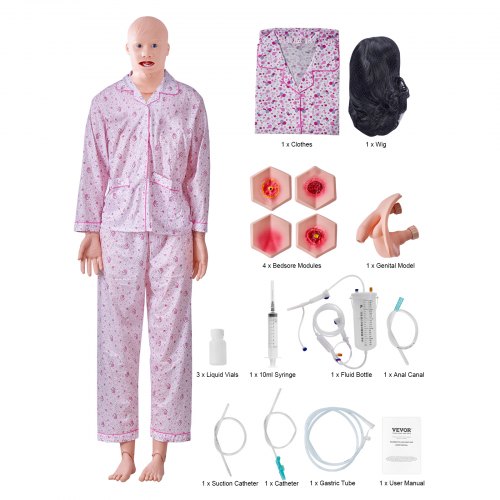 VEVOR Maniquí de Enfermería de Hombre Mujer Maniquí de Cuidado del Paciente 175 cm PVC Maniquí de Entrenamiento de Enfermera Simulación Realista para Enseñanza Formación Médica de Hospital Instituto
