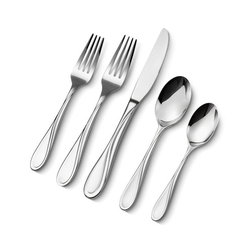 VEVOR Juego de Cubiertos de 65 Piezas, de Acero Inoxidable de Grado Alimenticio, con Acabado de Espejo, Vajilla Apta para Lavavajillas para la Cocina del Hogar, Servicio para 12, Incluye Cuchara