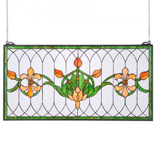 VEVOR Panel de Vidriera Colgante para Ventana 810 x 433 mm Panel de Vitral Colorido Horizontal Rectangular Marco de Metal con Cadena Fácil de Limpiar para Decoración de Cocina, Hogar, Cafetería