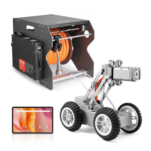 VEVOR Robot de Inspección de Tuberías de Alcantarillado, 120 m, Cámara Frontal y Trasera de 2 MP y Tableta Táctil, la de Plomería IP68 con Luces y Contador de Distancia para Tuberías Industriales