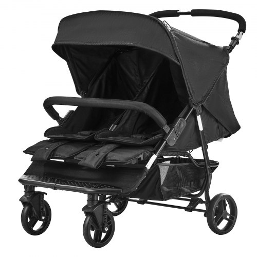 VEVOR Cochecito Doble Ligero Plegable de Lado a Lado con Asiento Tándem Reposapiés Ajustable Cinturón de Seguridad Mango Giratorio Cesta de Almacenamiento para Recién Nacidos y Niños Pequeños, Negro