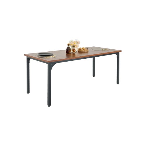 VEVOR Mesa de Comedor Rectangular 180x80x75 cm Grosor de 1,8 cm Mesa de Madera para 6-8 Personas Mueble de Comedor con Patas de Hierro para Oficina, Hogar, Cocina, Sala de Estar, Marrón, Solo Mesa