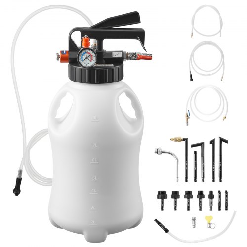 VEVOR Bomba de Transferencia para Líquido de Transmisión Neumática Capacidad de 8 L, Bomba Extractora para Aceite, con Adaptadores de ATF, Tanque HDPE, Dispensador de Aceite para Coches Barcos Motos