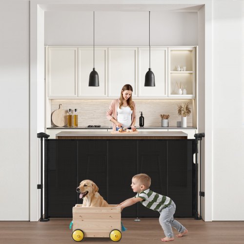 VEVOR Puerta Retráctil hasta 140 cm Alto de 87 cm Barrera de Seguridad Extensible Fácil de Instalar Panel de Malla Transpirable para Escaleras Interiores, Puertas, Pasillos, Salas de Juegos, Negro