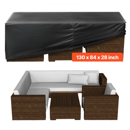 VEVOR Funda para Muebles de Patio, 420D, Resistente, Impermeable, para Mesa de Comedor y Sillas de Exterior, Rectangular, Grande, con Ventilación para Todo Tipo de Vlima, 330 x 214 x 71 cm, Negro