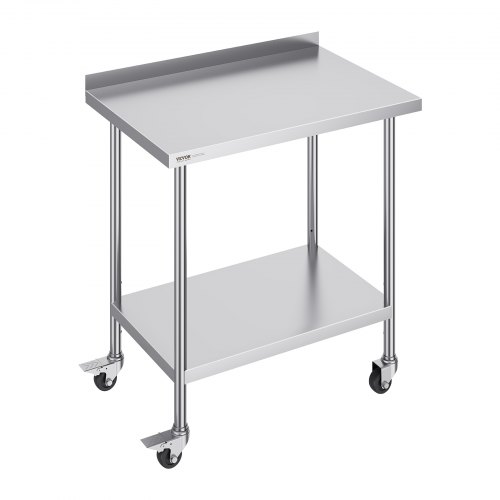 VEVOR Mesa de Trabajo de Acero Inoxidable 91,4x61x100,6 cm Mesa de Preparación de Alimentos con Ruedas Estantes Regulables en Altura Unidad de Almacenamiento de Alimentos para Restaurante Bar Hotel