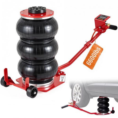 VEVOR Gato Neumático Carga de 3T Elevación de 140-450 mm Gato Neumático 0,8-1,0MPa 3 Cojines de Aire Mango Largo Fácil Elevación Rápida para Reparación de Coches Mantenimiento SUV Pickup Taller Garaje