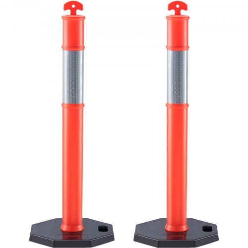 VEVOR Poste de Tráfico 2 Piezas Poste Límite sobre Base de Goma Cono de Tráfico con Tira Reflectante para Control de Tráfico Multitud Sitio de Construcción Estacionamiento Naranja y Plata