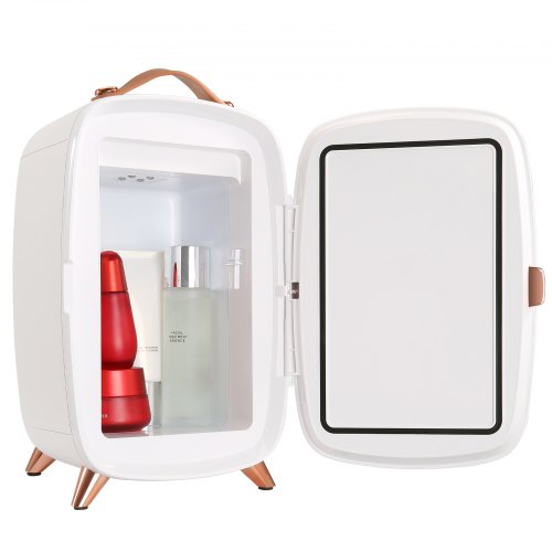 VEVOR Mini Frigorífico Cosmético de 6 L 8 Latas de 330 ml Mini Refrigerador Portátil de Espejo HD y Luz LED con USB/Adaptador Temperatura de 15 °C para Alimentos Bebidas Medicinas Cosméticos, Blanco