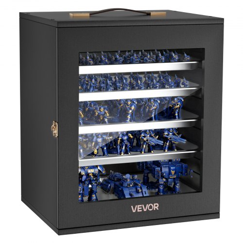 VEVOR Estuche de Almacenamiento para Miniaturas, Caja de Transporte en Miniatura con Carcasa de Madera Puerta de Acrílico Cerrojo y Mango, 5 Bandejas Magnéticas, para Colecciones, Figuras de Acción