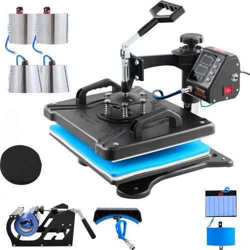 VEVOR 10 en 1 Prensa de Calor Multifuncional, 30 x 38 cm Prensa de Transferencia Giratoria 360° Máquina de Sublimación, Prensa de Calor, Prensa Térmica para Camisetas, Tazas, Negra