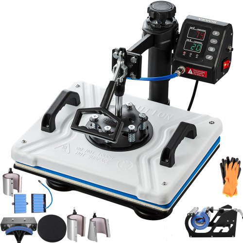 VEVOR 10 en 1 Prensa de Calor Multifuncional Blanco, Máquina de Sublimación 1000 W 29 x 38 cm Máquina Impresión de Calor para Camisetas, Diseño Giratorio de 360°, con Accesorios Completos