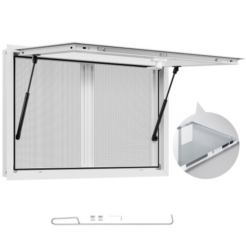 VEVOR Ventana de Concesión de Aleación de Aluminio, para Camiones de Comida, con Ángulo de hasta 85 Grados, con Dos Ventanas Corredizas, Puerta Abatible y Gancho de Arrastre, 915 x 610 mm, Blanco