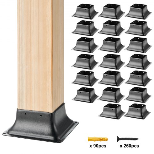 VEVOR 20 Piezas Soportes para Postes de Madera 4" x 4"(102 x 102 mm) Base Interna de Poste de Acero al Carbono para Anclaje de Poste de Madera Estándar de Barandilla, Barandilla de Terraza, Porche