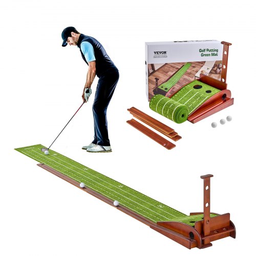 VEVOR Alfombrilla de Golf para Putting Green de 2 Hoyos para Interior, Ayuda para Entrenamiento de Golf sin Arrugas, con Retorno Automático de Bolas, Guía de Alineación, 3 Bolas, Base de Madera
