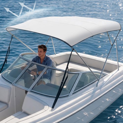 VEVOR Toldo Bimini para Barco de 3 Arcos, Poliéster 600D con Estructura Aleación Aluminio, Impermeable, Protección Solar, con Bolsa de Almacenamiento, 1,83 m x 137,6 cm x 117,8 cm, Gris Claro