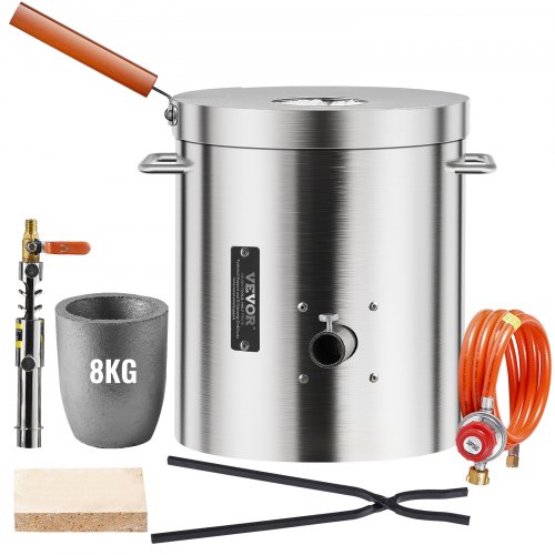 VEVOR Horno de Fusión de Propano Kit de Horno de Fusión de Metales a Gas 8 kg Horno de Fundición para Hogar con Crisoles y Pinzas, Mango de Madera para Reciclaje de Aluminio, Cobre, Plata, Oro