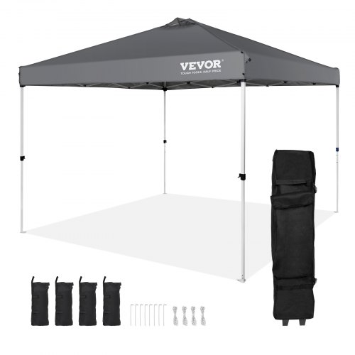VEVOR Carpa Gazebo Emergente 304,8x304,8 cm Toldo para Cenador Tela Recubierta de Plata PU 250D Marco de Acero al Carbono con Bolsa con Ruedas 4 Sacos de Arena para Exterior, Jardín, Camping, Gris