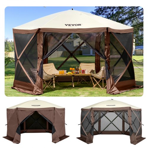 VEVOR Tienda Refugio Emergente para Acampar Parasol de 6 Lados con Ventanas de Malla, Bolsa de Transporte Portátil, Estacas para el Suelo, Tiendas de Campaña Grandes para Acampar al Aire Libre, Césped