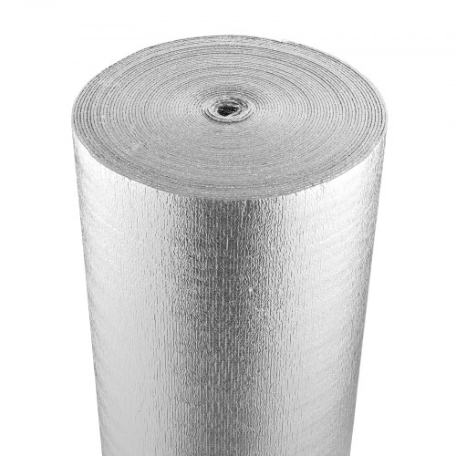 VEVOR Aislamiento Térmico Reflectante Doble Rollo de Aislamiento Barrera Radiante 30,48x1,22 m Núcleo de Espuma EPE Espesor de 3,2 mm Lámina de Aluminio Doble Cara para Ventana, Techo de RV