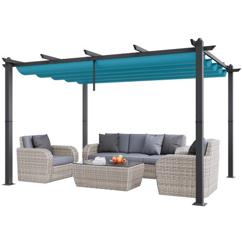 Pérgola retráctil para exteriores VEVOR de 10' x 13' con dosel, pérgola de aluminio con dosel retráctil, pérgola moderna con toldo parasol para patios, jardines, terrazas, patios traseros (azul)