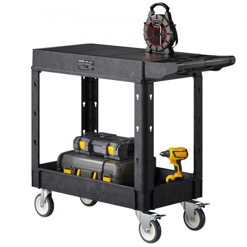 VEVOR Carro Multiusos, Carro Multifuncional de Plástico Resistente de 2 Estantes 1015 x 450 x 850 mm con Ruedas Giratorias de 360° (2 con Frenos), Carga de 250 kg, para Almacén, Garaje, Negro