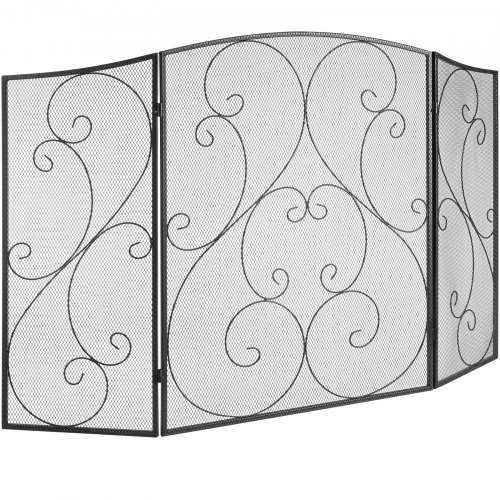 VEVOR Pantalla para Chimenea 3 Paneles Salvachispas para Chimenea de Hierro 121,9x76,7 cm Protector Chimenea Independiente, No Requiere Ensamblaje para Sala de Estar Decoración del Hogar, Negro