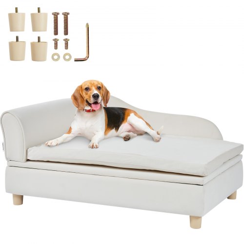 VEVOR Sofá para Mascotas, Sofá para Perros y Gatos de Gran Tamaño, Sofá Cama Suave y Aterciopelado para Perros, Sofá para Gatos de Carga de 50 kg, 910 x 585 x 415 mm, Color Blanco, 10,2 kg de Peso
