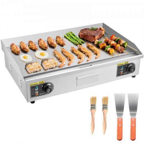 VEVOR Plancha eléctrica comercial, parrilla superior plana de 4400 W, temperatura ajustable de 122 ℉-572 ℉, parrilla de acero inoxidable de 28,74 x 15,75 x 0,39 pulgadas con 2 palas y 2 cepillos para el hogar o restaurante