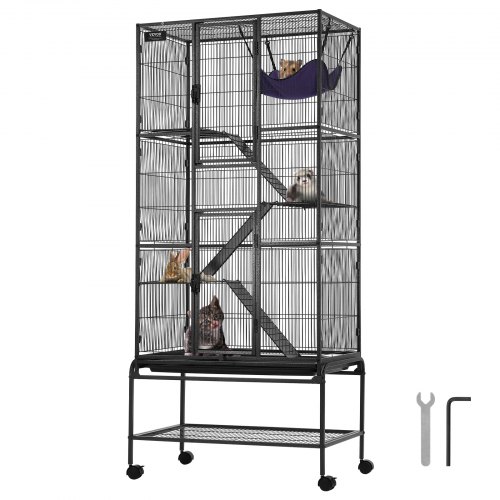 VEVOR Jaula para Hurones de Metal con Ruedas 1755 mm Jaula para Animales Pequeños de 4 Niveles con Rampa y Bandeja para Ratas, Hámster, Conejillo de Indias, Chinchilla, Ardilla, Erizo, Conejo