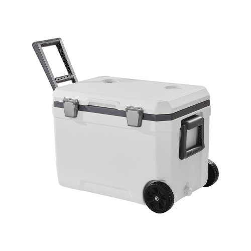 VEVOR Nevera Portátil con Ruedas de 45 Qt con Retención de Hielo con Asas Resistentes y Portavasos Enfriador Portátil Aislado de Material Rígido Liviano Adecuado para Pícnics Familiares, Viajes