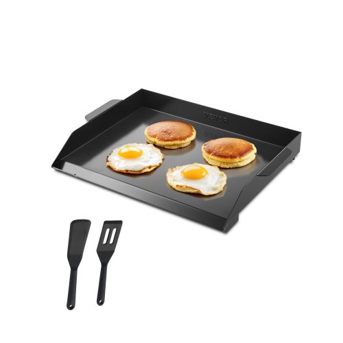 VEVOR Parrilla Duradera de Acero al Carbono Universal Rectangular de 502 x 370 mm con Superficie Plana, Plancha de Gas para Barbacoa, Utensilios de Cocina Familiares Portátiles con asa, Negro